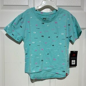 NWT New Balance Kids' Aqua and Pink Logo Tee